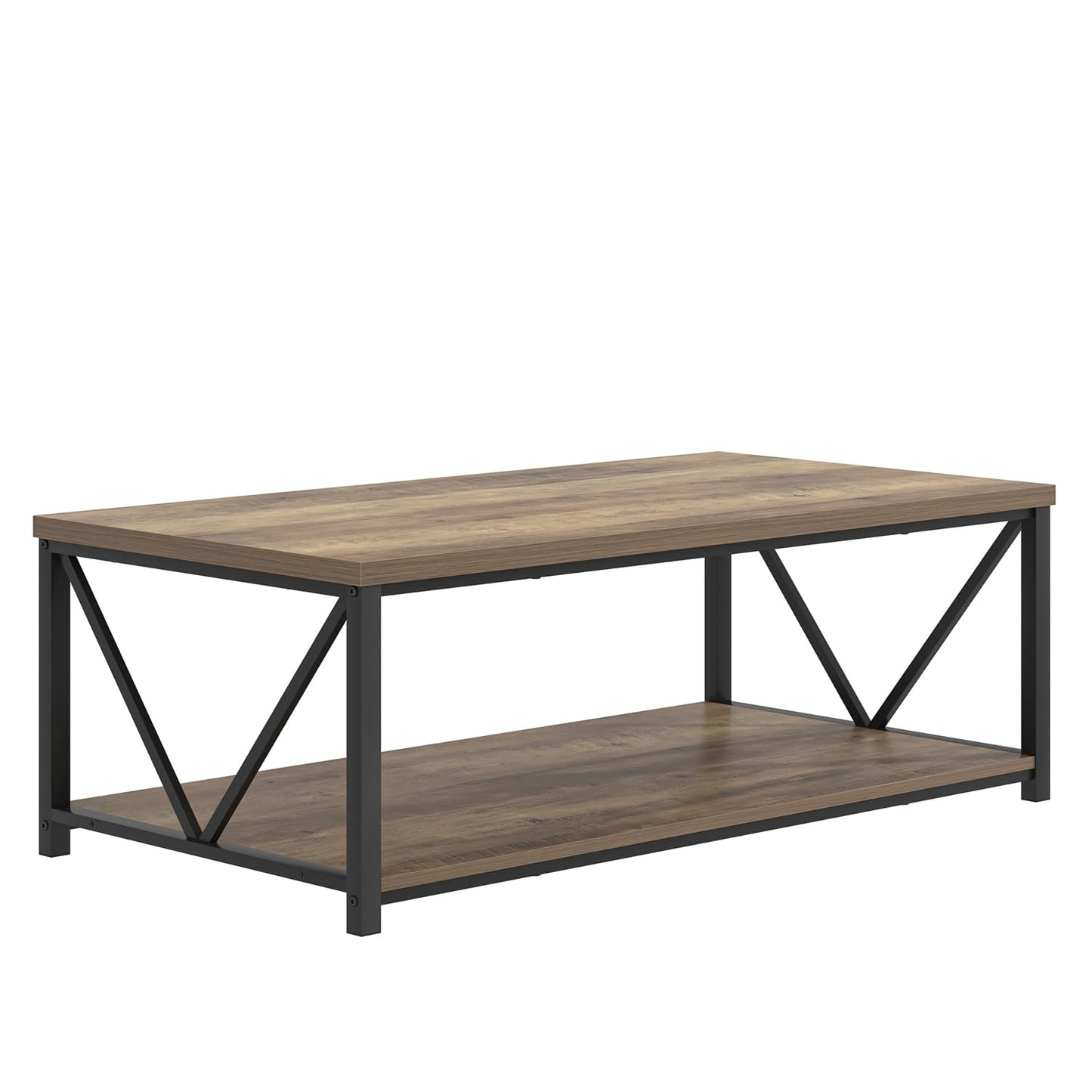 FOLUBAN Modern Coffee Table, Living Room Center Table with Storage, Wood and Metal Cocktail Table, Rustic Oak, 47 Inch