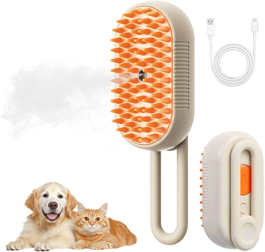 4 in 1 Cat Steam Brush for Shedding, Rechargeable Steam Pet Brush for Dog and Cat, Anti-Static, Massage, Cleaning, Shedding & Combing All In One!(Brown)