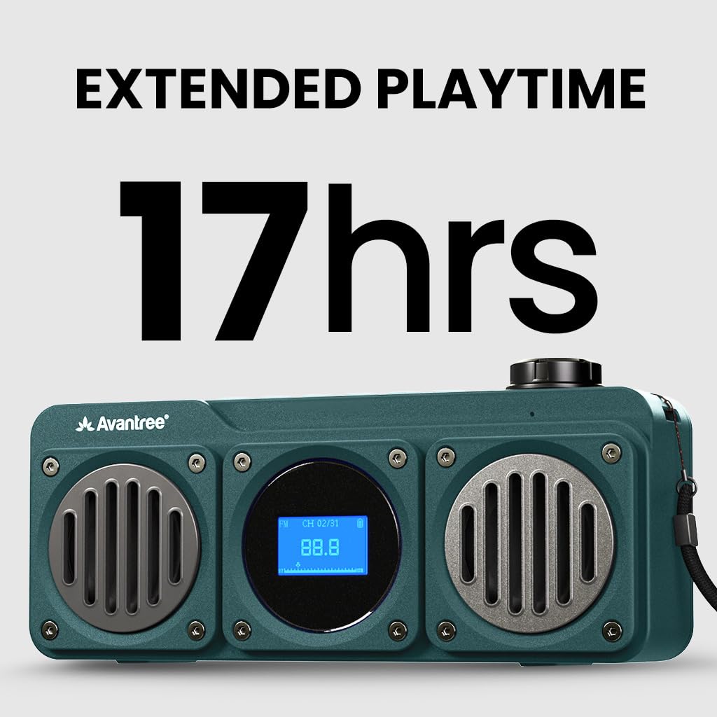 Avantree Boombyte - Portable Digital FM Radio & Bluetooth Speaker with Superb Stereo Sound, Metal Finish, Long Rechargeable Playtime, and Support for Micro SD Card & USB Audio Input - Blue