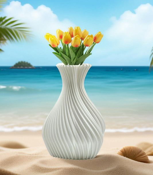 3D Printed Twisted Striped Love-Shaped Vase - Fun Quirky Decorative Vase for Home or Office - Unique Gift for Any Occasion (White, 7.2 Inch)