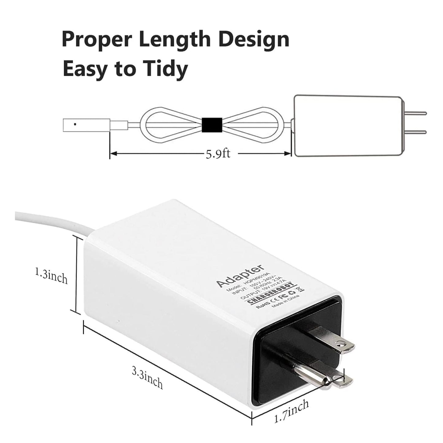 HJTPOWER 85W Mini Replacement Charger Compatible with Mac Book Pro 15 17" Before Mid 2012 Magnetic 1st-Gen L-Type A1286 A1211 A1290 A1297 A1226 A1175 A1150 A1343 A1229 A1151 A1172 AC Power Adapter