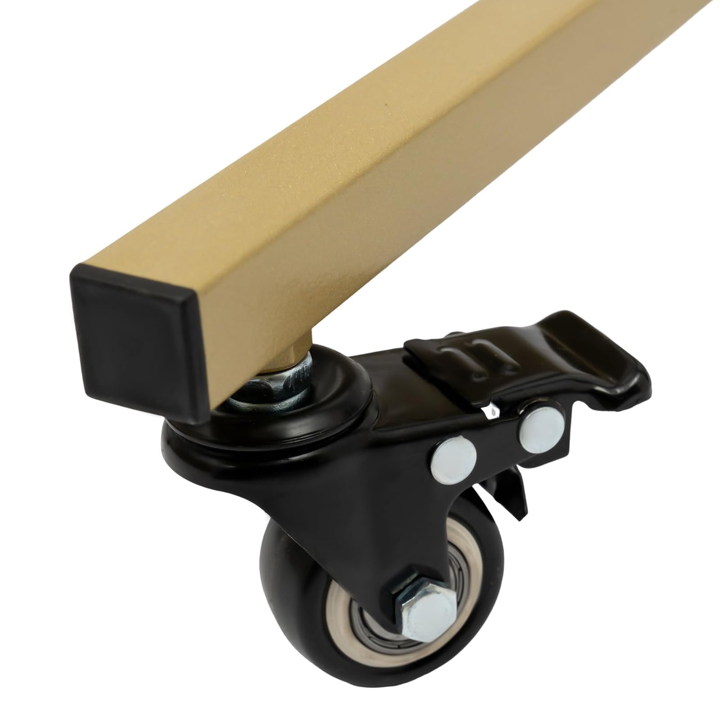 Fichiouy Mobile Flower Display Shelf with 6 Plastic Buckets, Rolling Heavy Duty Metal Plant Stand Flower Bucket Stand with Wheels,2 Tiers Flower Cart(Gold+Black)