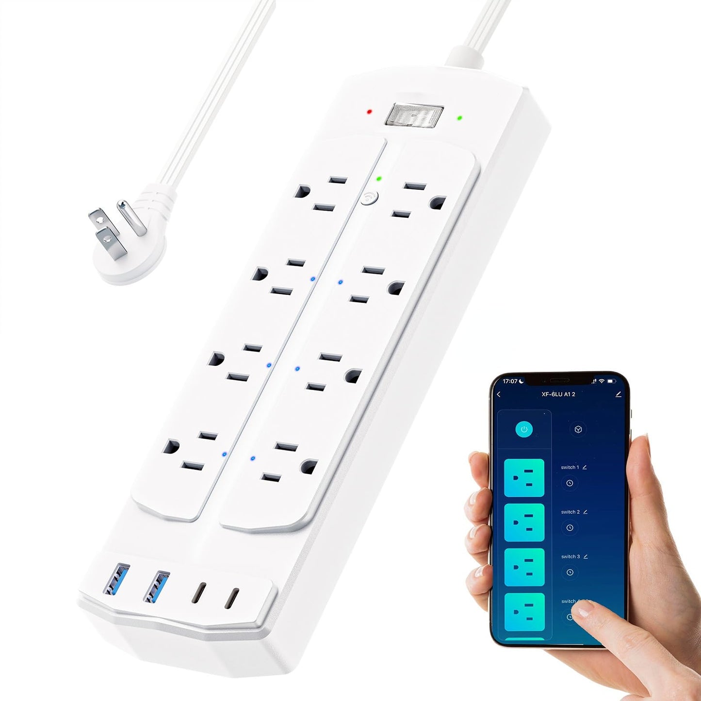 Smart Plug Power Strip, Yozisital Surge Protector with 6 Individually Controlled Smart Outlets and 4 USB Ports, 5FT Flat Extension Cord, Only for 2.4 GHz Wi-Fi, Compatible with Alexa & Google Home