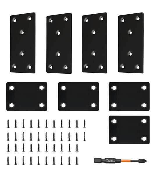 Heavy Duty Flat Mending Plate – 8 Pack 3.15x1.57'' & 2.36x1.49 ''Rust-Resistant Stainless Steel, Easy Installation for Furniture & DIY Projects Matte Black Finish (8, Black，3.15x1.57'' & 2.36x1.49 '')