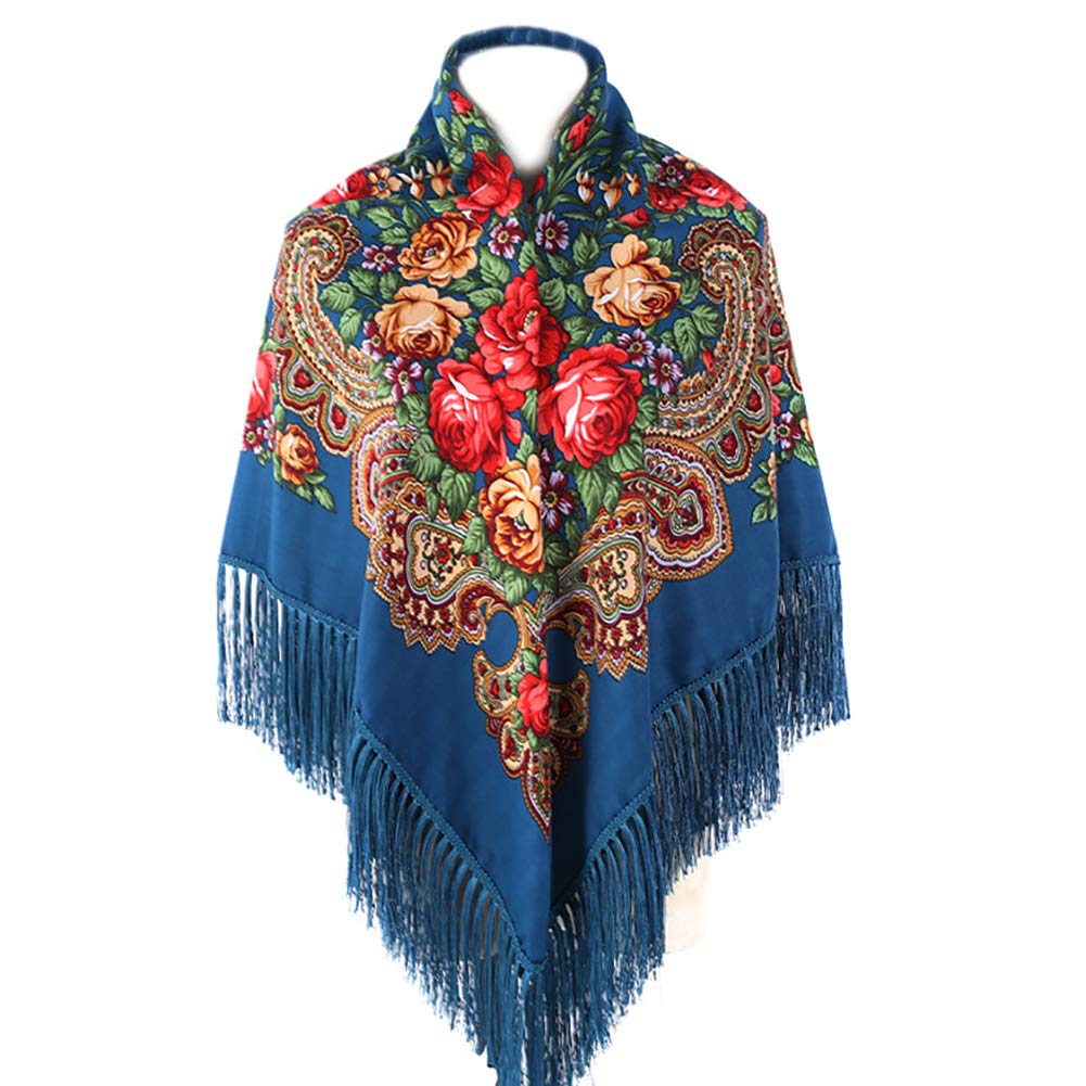 Gudessly Women's Traditional Scarf Wrap Tassel Shawl Fringes Neck Head Shawl Retro Scarf Floral Poncho