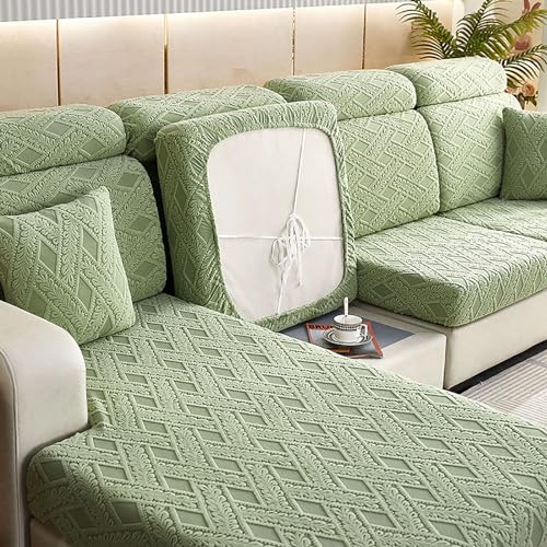 FXBZA Spandex Couch Cushion Cover,Stretch Removable Sofa Seat Slipcover Elastic Bottom Seat Cushion Cover Sofa Seat Slipcover for L Shape Sofa-Green-X-2 Seater