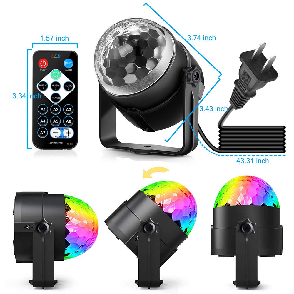 Party Disco Ball Dj Dance Lights Disco Strobe Rave Sound Activated Projector Effect Stage Light Remote Control for Birthday Xmas Wedding Bar Kids Christmas Glow Party