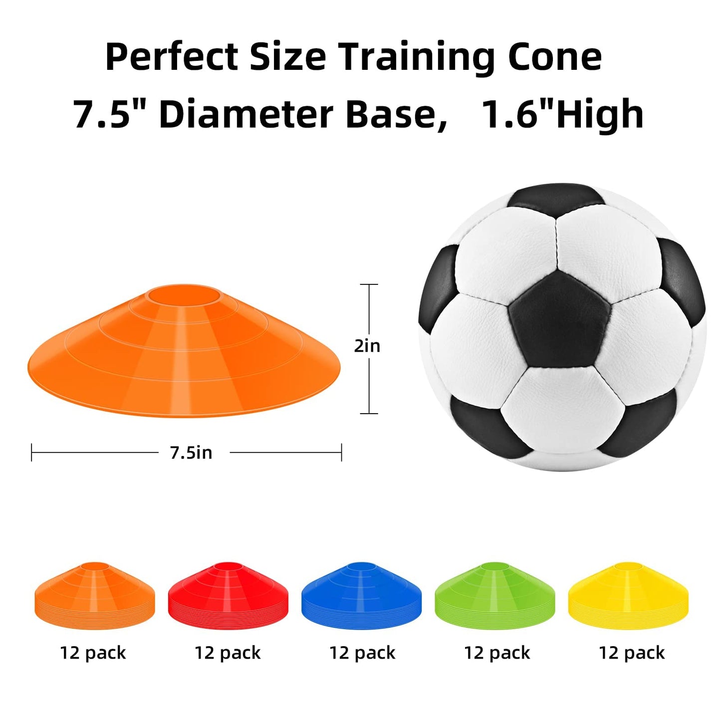 CLEAN PIONEER 60 Pack Agility Soccer Cones with Portable Bags & Brackets, Premium Quality Sport Cones Used for Football,Basketball, Sports Training
