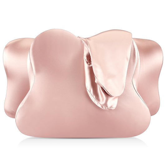 Hahafelt Cervical Neck Pillowcase (Only Pillowcase) Satin Pillow Cover with Zipper Ergonomic Contour Pillow Cover for Side Back Stomach Sleepers(Coral,Queen Size)