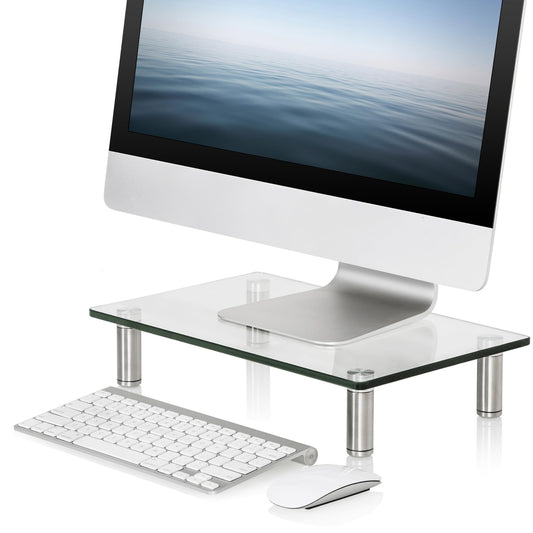 FITUEYES 1 Pack Monitor Stand –Adjustable Glass Computer Monitor Riser, Clear Desktop Stand for Laptop TV Computer Screen, Desk Organization, Office Supplies, DT103801GC
