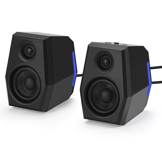 Sanyun SW209 36W Computer Gaming PC Speakers - 2.75" Fiberglass Woofer and Silk Dome Tweeter - Built-in 24bit DAC Dynamic 3D Surround Sound - Bluetooth 5.2 USB 3.5mm Aux Inputs - RGB Light - Black