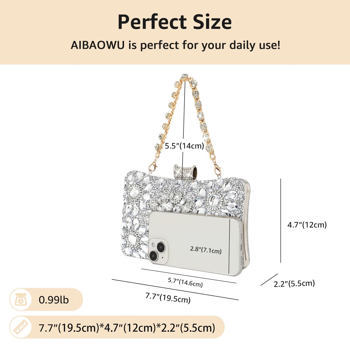 AIBAOWU Rhinestone Silver Purses for Women Rhinestone Evening Bag for Wedding Clutch Silver Purse Handbags Cocktail for Party Prom
