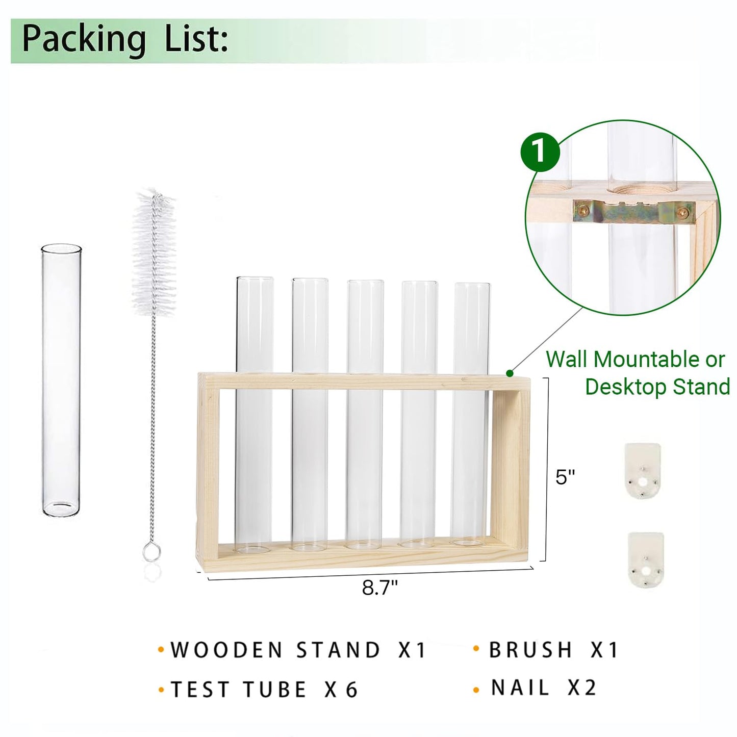 Ivolador Plant Propagation Station Terrariumin Wall Test Tube Vases Bud Tabletop Glass Wooden Stand with 5 Propagation Tubes for Propagating Hydroponic Plants Home Garden Wedding Decoration-Beige