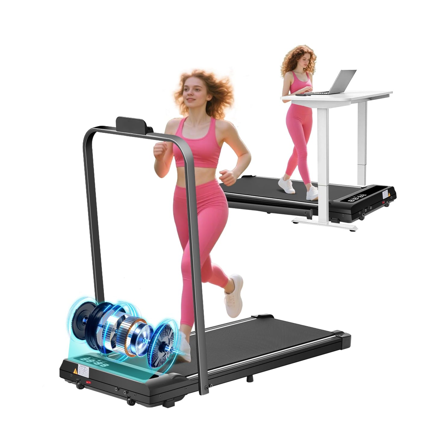 Portable Foldable Treadmills for Home Small with Handles, 3.0HP Small Folding Walking Pad Treadmill with Handle Bar with 320 LBS Capacity, Electric Compact Treadmill Home with LED Display