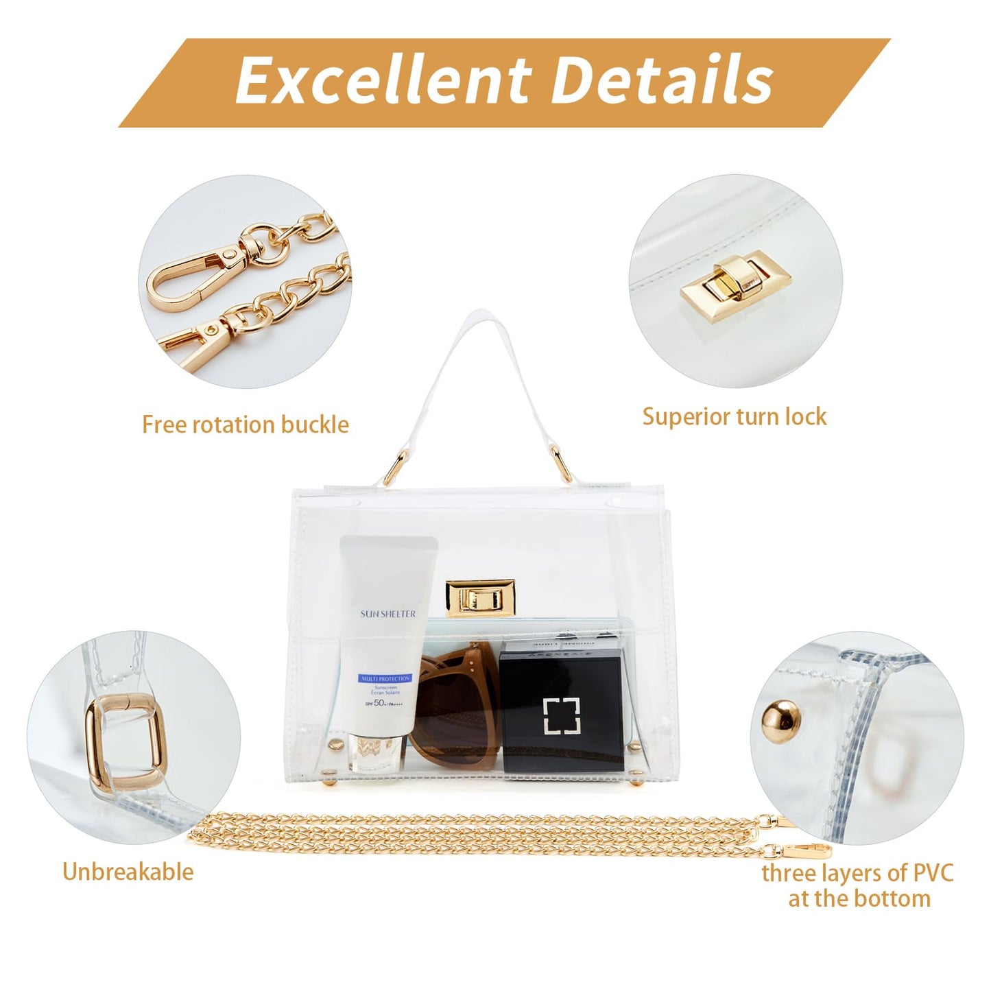 VUIASK Clear Bag For Stadium Events, Clear Purse For Women, Trendy Gift, Shoulder Bag & Fashion Handbags Stadium Approved Events Festivals