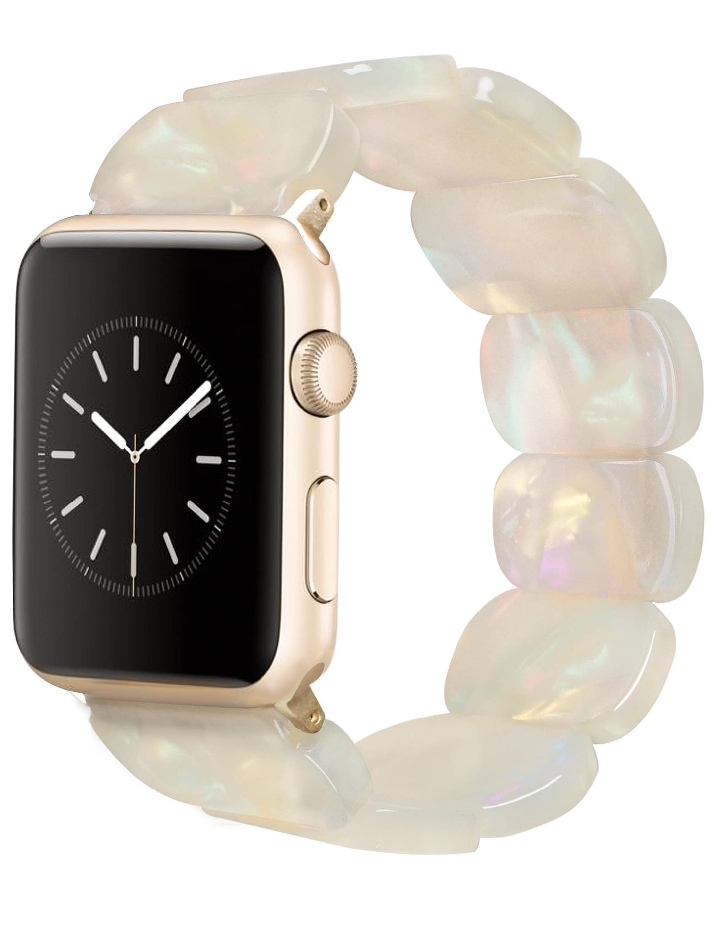 Heesch Compitable with Apple Watch White Band for Women Strectchy Resin Watchstrap for Apple Watch 38,40,41mm Wristband Bracelet for iWatch SE 7,6,5,4