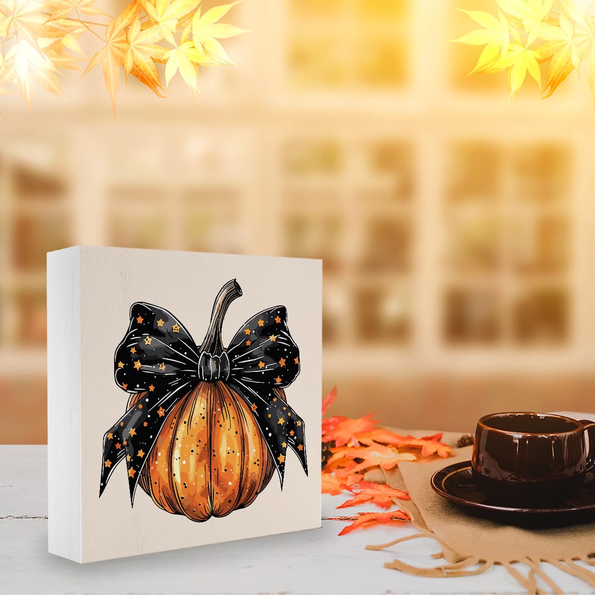 Halloween Fall Decor Cute Fall Decorations for Home Office Spooky Vibes Autumn Pumpkin Decor Funny Autumn Decorations for Desk Table 5 x 5 inches