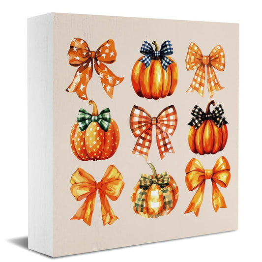 Cute Fall Decor Pumpkin Bow Fall Decorations for Home Office Autumn Thanksgiving Decor Funny Autumn Pumpkin Decorations for Desk Table 5 x 5 inches