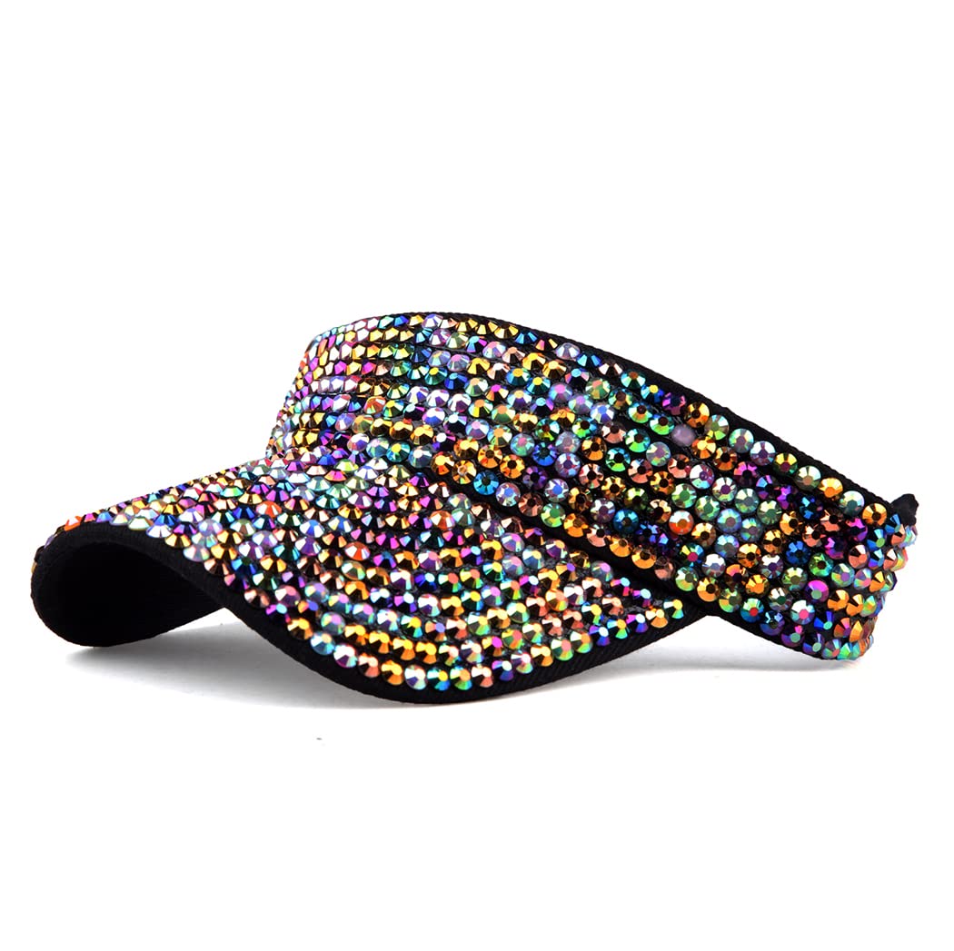 Gudessly Shiny Rhinestones Sport Sun Visor Adjustable Summer Cap Visor Caps for Women Men