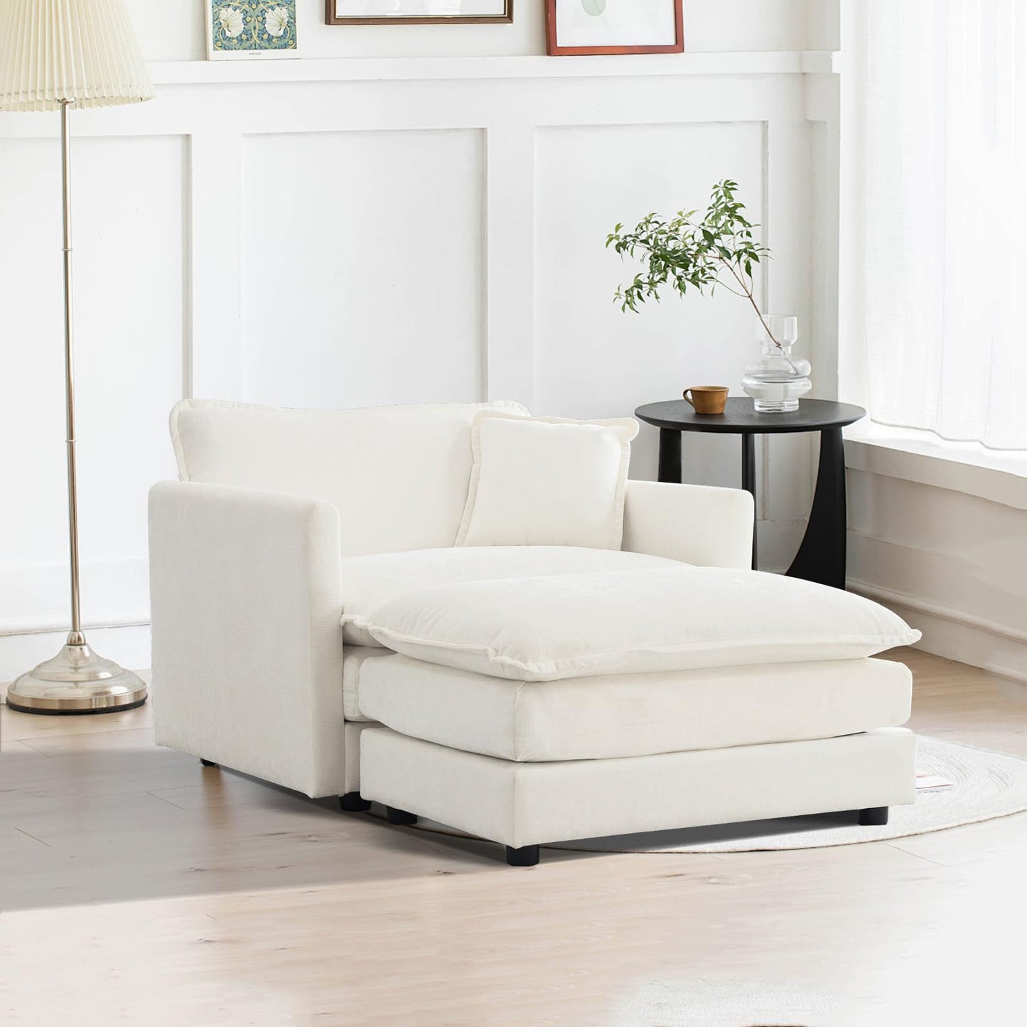 Nicbex Oversized Chaise Lounge Chair Indoor, Chenille Upholstery Cloud Sectional Sofa, Minimalist Modular Sleeper Couch Bed Including Single Club Armchair & Ottoman for Liviing Room Apartment Office