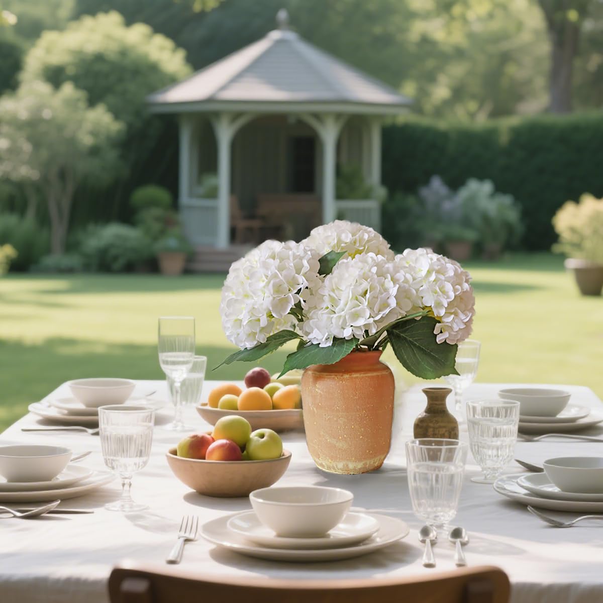 NMAIYA White Hydrangea Artificial Flowers 4Pcs 26" Large Faux Hydrangeas Outdoor Lifelike Silk Flowers with Long Stem Wedding Flower Bouquet Centerpieces for Table Party Home Decoration Indoor