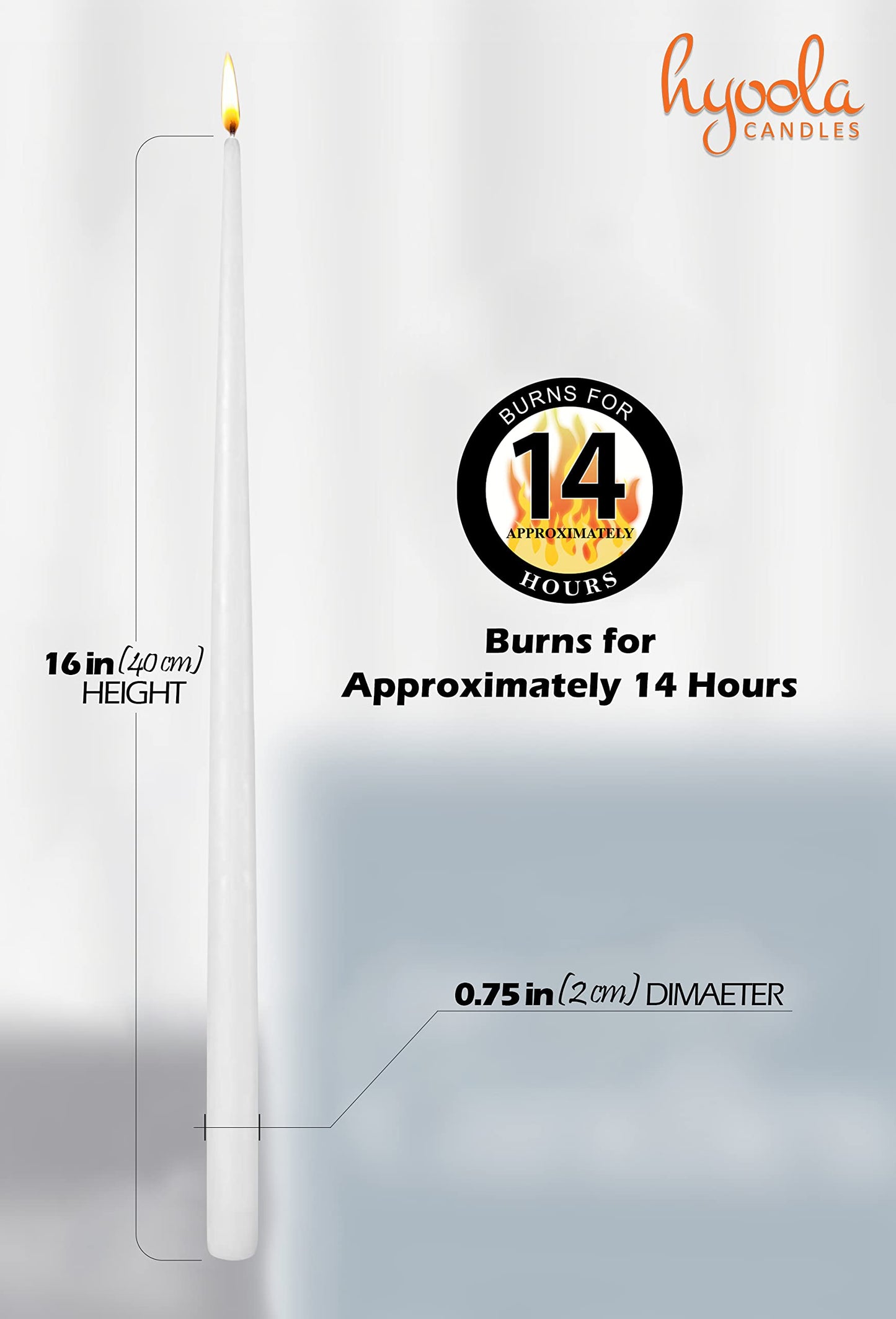 Hyoola Tall Taper Candles - 16 Inch White Unscented Dripless Taper Candles - 14 Hour Burn Time - 8 Pack