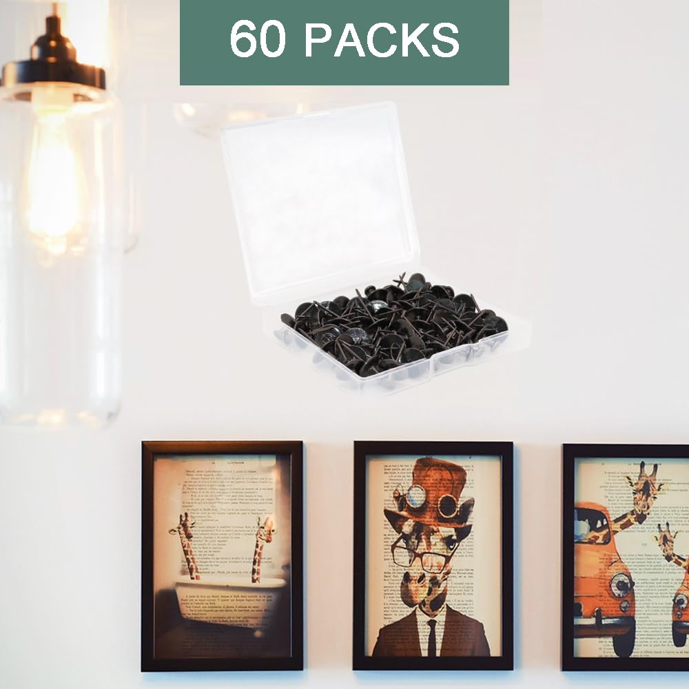 60 PCS Metal Thumb Tacks for Wall Hangers, Double Headed Push Pin Hooks Small Nails for Picture Hanging Hardware, Renter Friendly Decor for Home Office Hang Pictures without Damaging walls, Cork Board