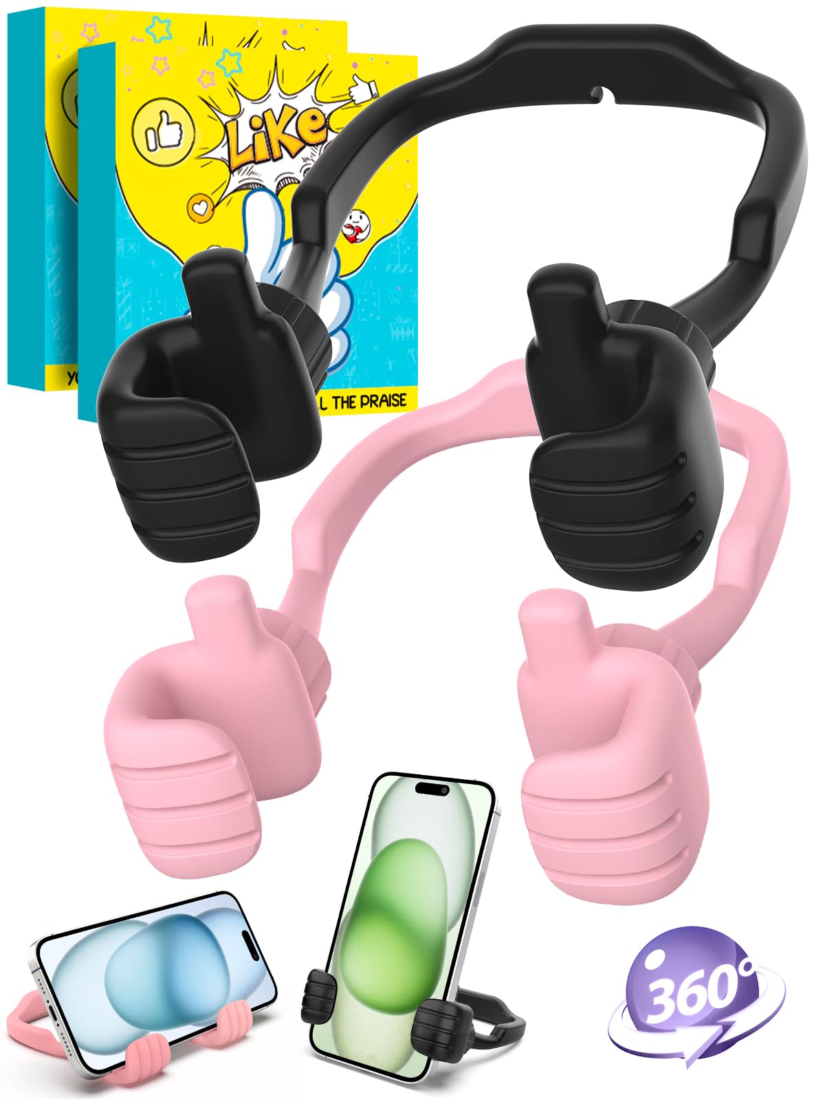 Dad Gifts for Fathers Day from Daughter Son Cell Phone Stand: 2 Pack UPGRADE Adjustable Thumbs Up Lazy Phone Holder for Desk Fun Birthday Gifts for Grandma Teens Girls Boys Adults Husband from Wife