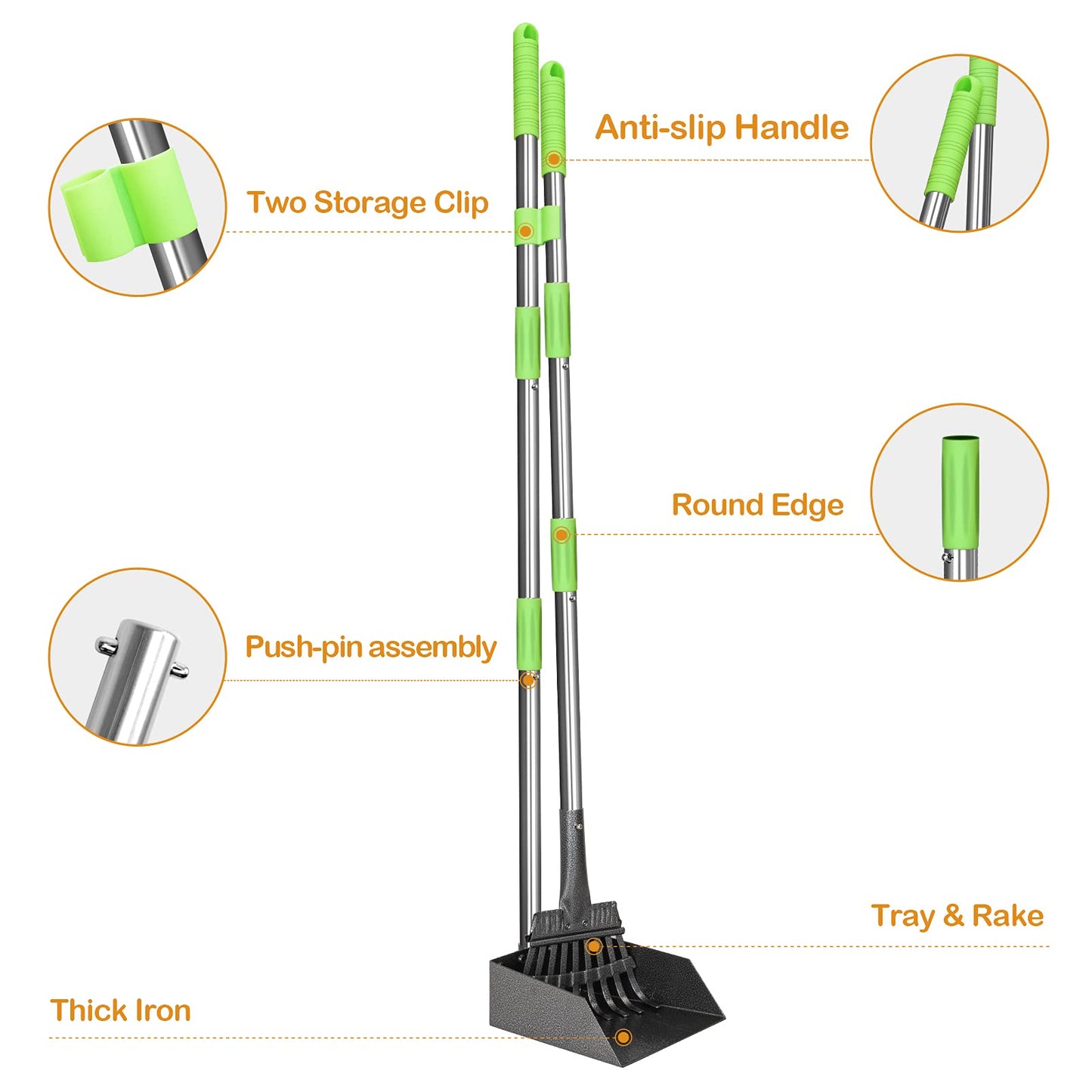 TOOGE Pooper Scooper, Dog Pooper Scooper Long Handle Stainless Metal Tray and Rake for Medium Small Dogs Heavy Duty Pet Supplies to Use for Grass, Dirt or Gravel