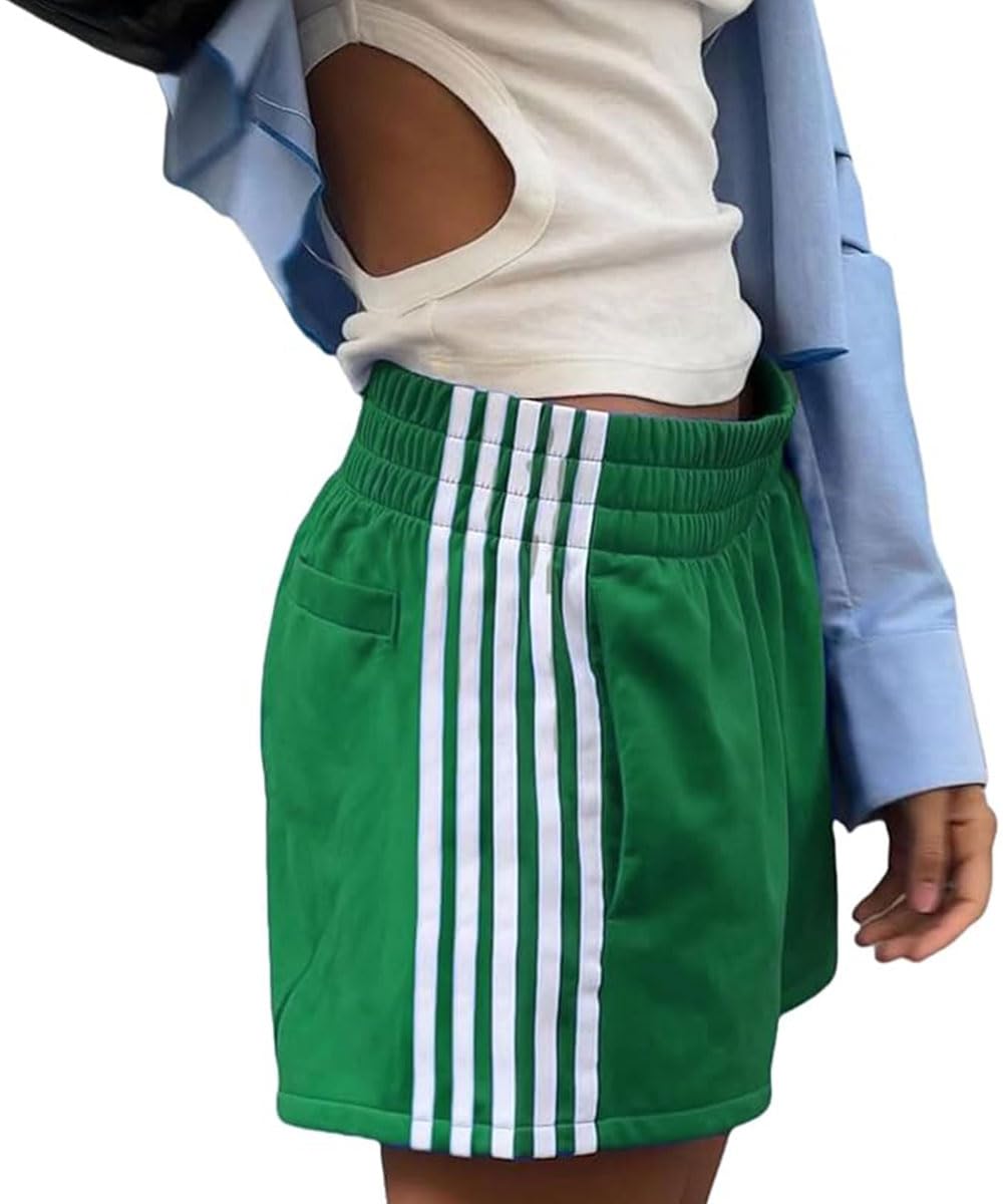 ABINGOO Women Athletic Sweat Shorts Side-Striped Y2k Summer Elastic Waist Workout Loose Wide Leg Lounge Shorts with Pockets(Green,M)