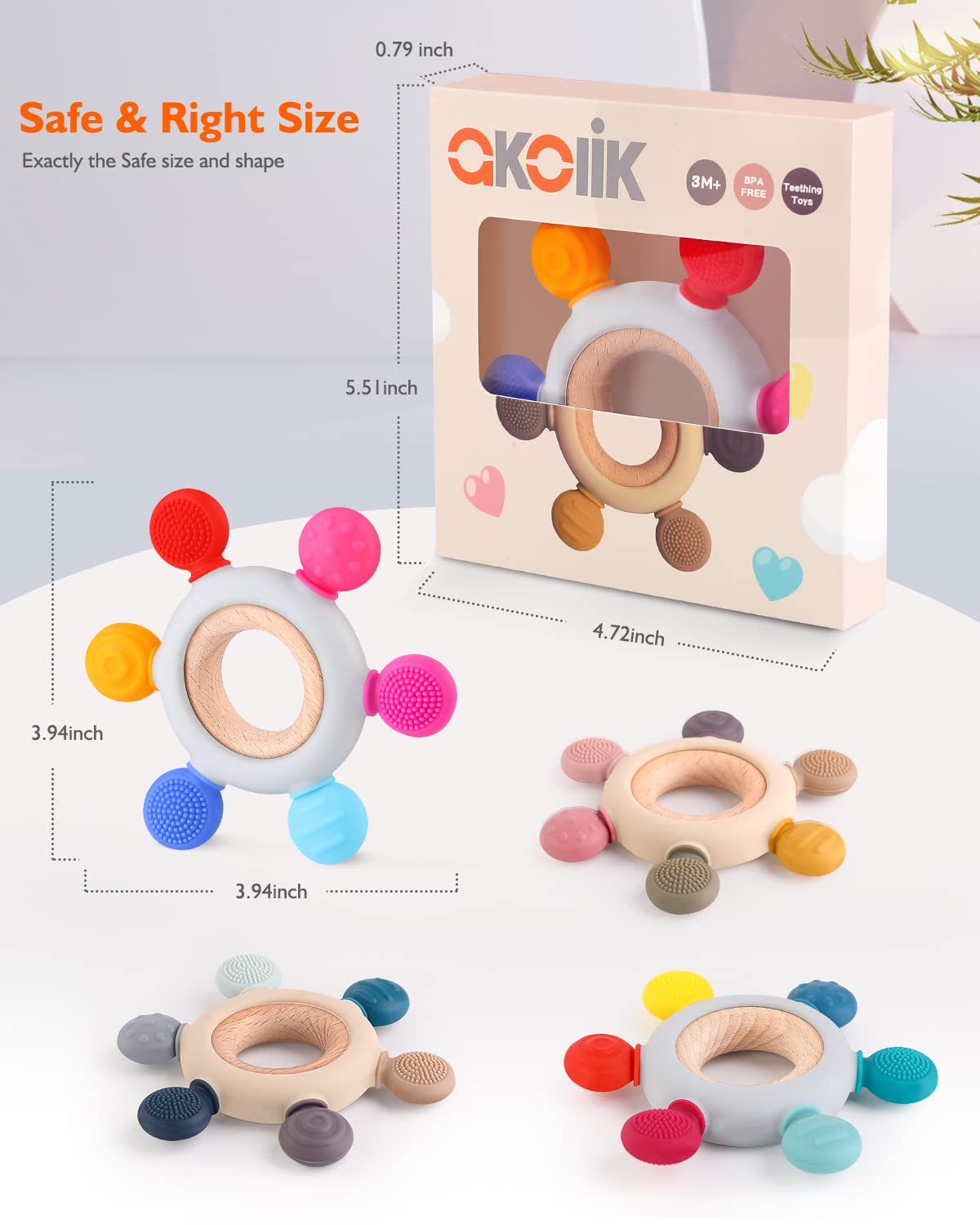 akolik Baby Teething Toys, Teething Relief Toy, BPA Free Baby Chew Toys Infant Toys Newborn Accessories, Teethers for Babies 0-3-6-9-12 Months Old Boys Girls