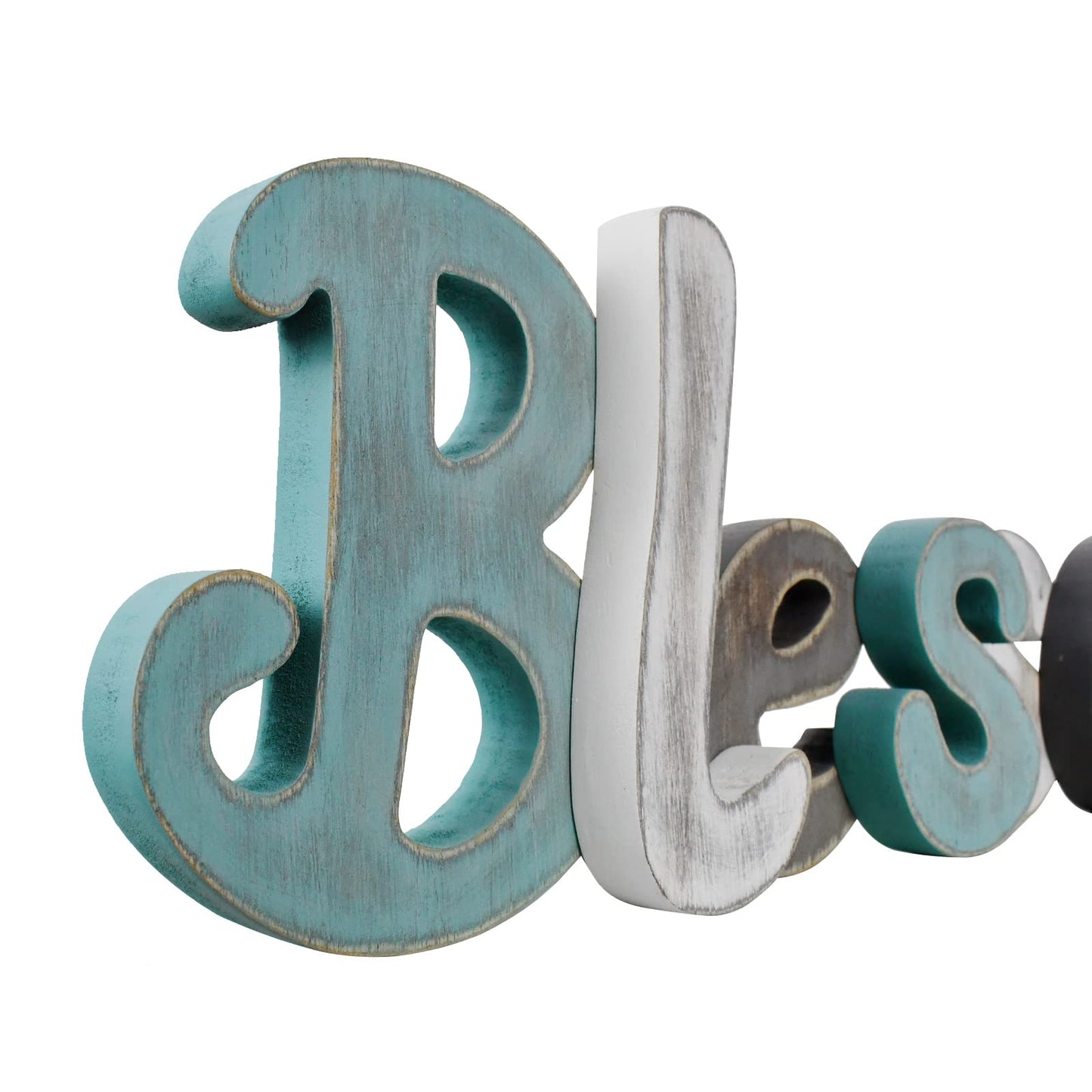 Teal Blessed Wooden Letters Wall Decor Freestanding Cut Out Decorative Wood Word Decor Signs for Living Room Shelf Mantel Table Top Rustic Home Decor