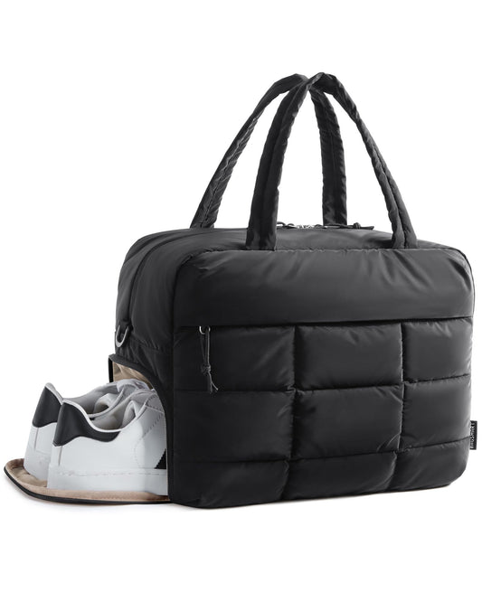 BAGSMART Gym Bag for Women, Carry on Travel Duffel Bag, Water-resistant Weekender with Shoe Compartment, Black