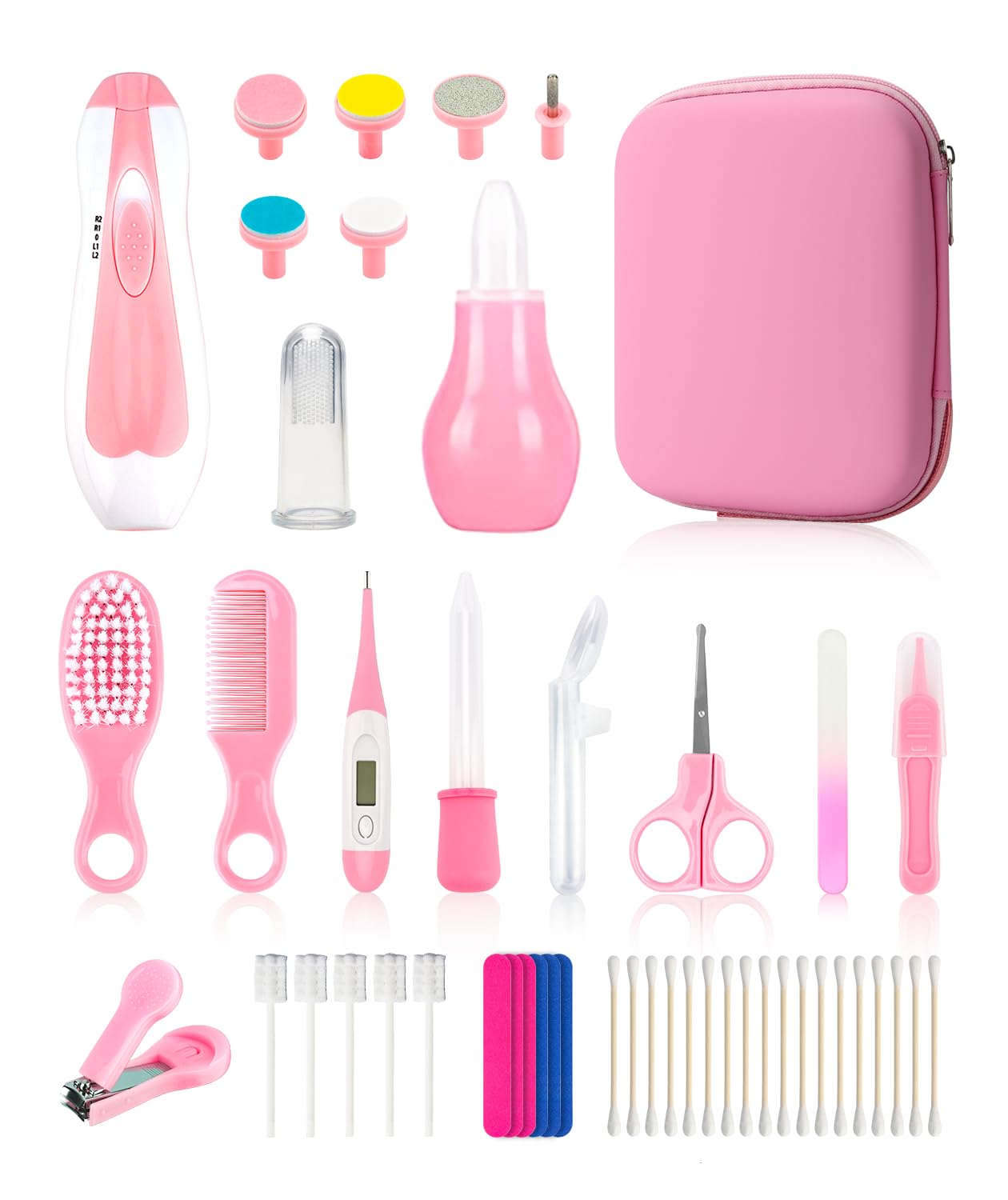 Baby Grooming and Healthcare Kit, Portable Baby Safety Care Set with Hair Brush Comb Nail Clipper Nasal Aspirator for Nursery Newborn Infant Girl Boy (32 in 1, Pink)