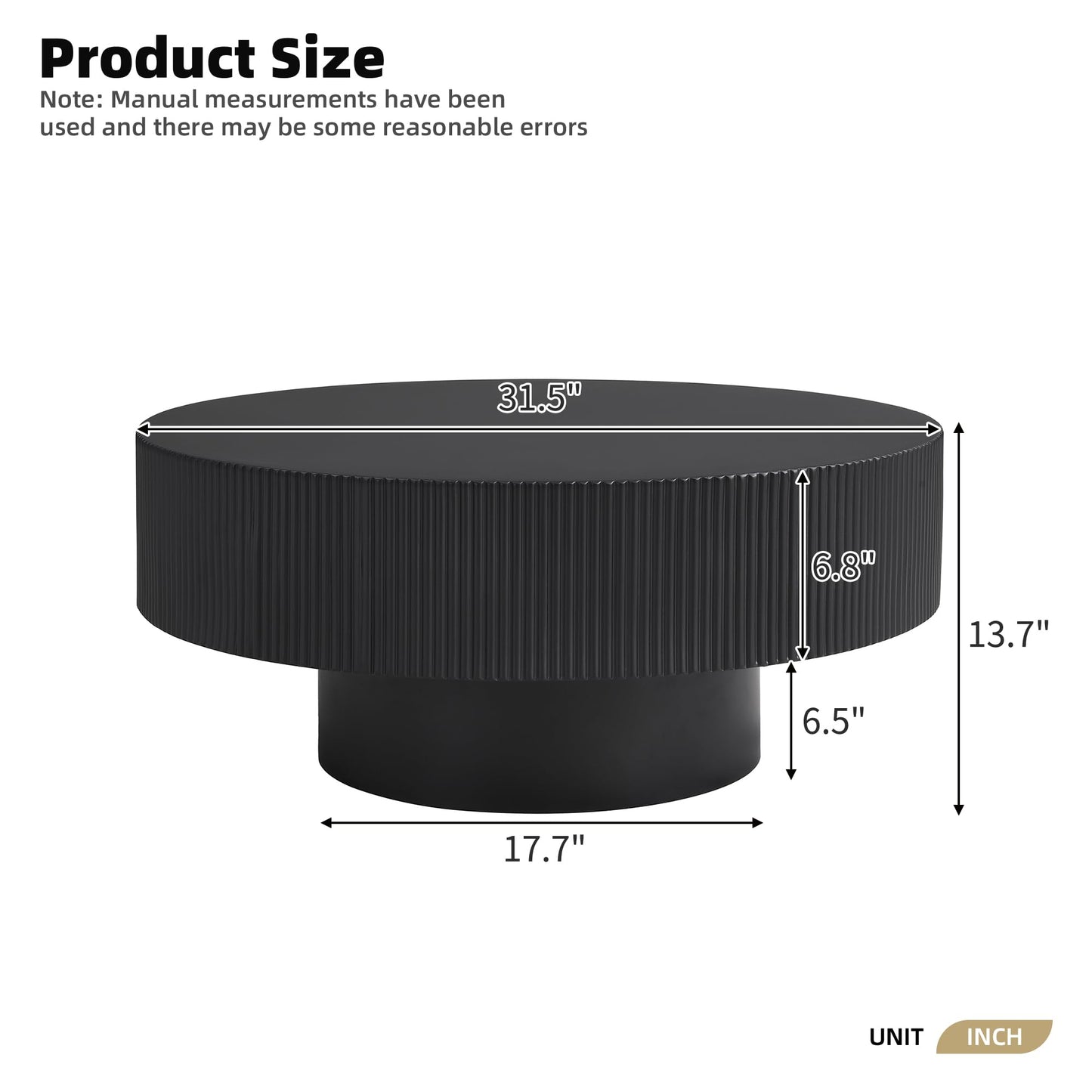 Merax Modern Round Coffee Table with Sturdy Base, Wood Center Tables for Living Room Reception Room, Easy Assemble, Black