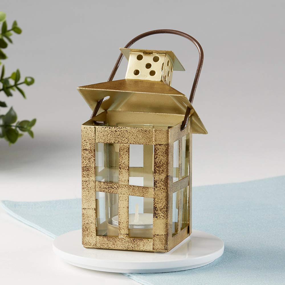 Kate Aspen Vintage Antique Gold Distressed Small Mixed 5 Inch Lantern