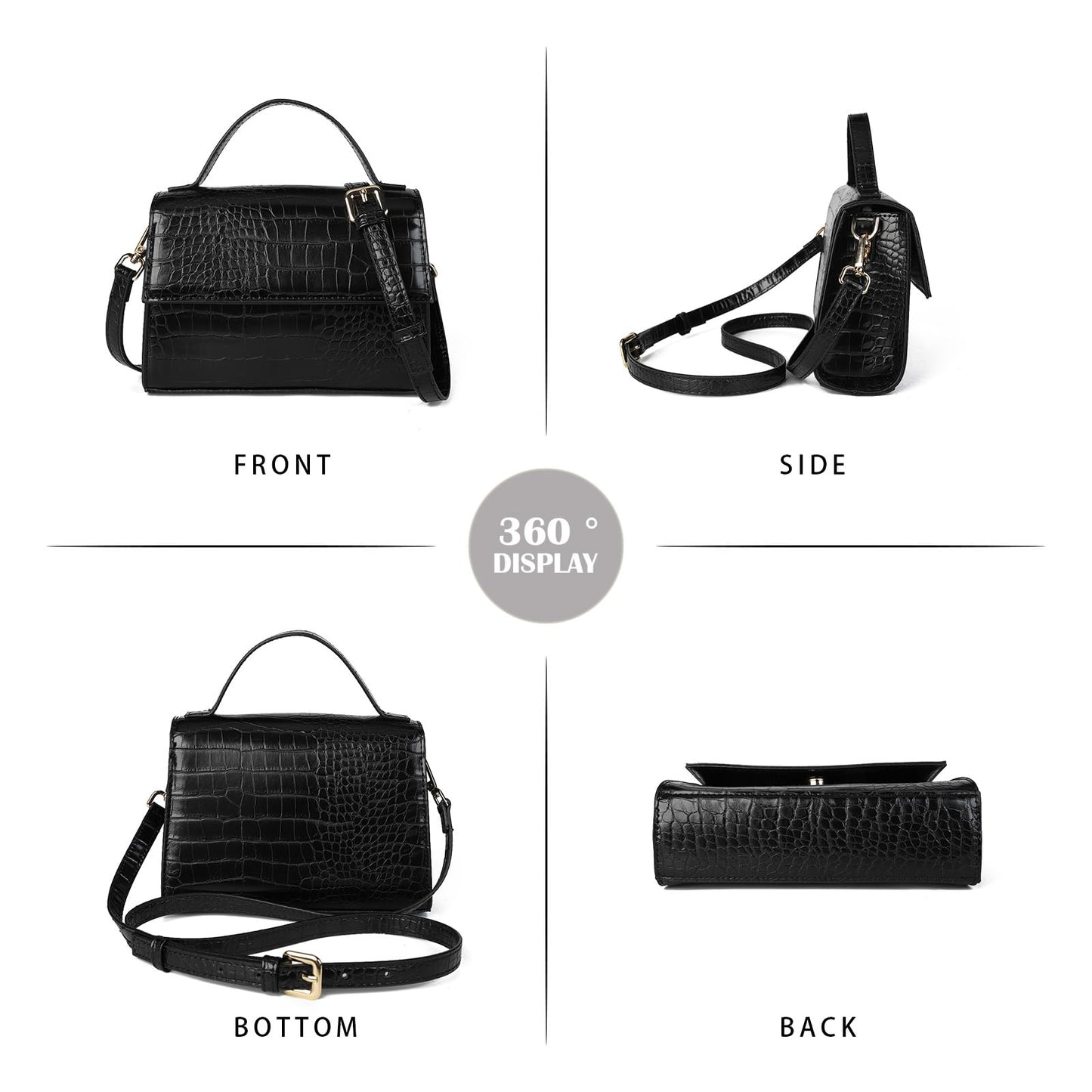 Gladdon Small Leather Crossbody Purse for Women Trendy Ladies Top Handle Shoulder Bags Black