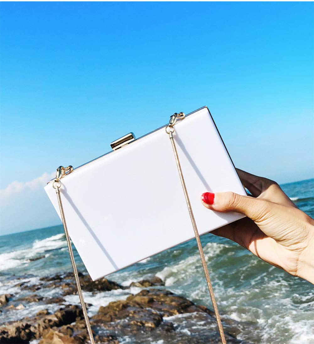 L-COOL Cute Acrylic Shoulder Bag Crossbody Bag Evening Clutch Purse Handbag With 2 Gold Chain For Women(White)