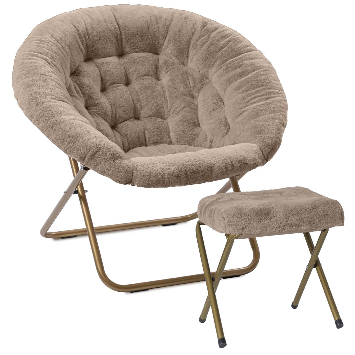 Milliard Cozy Chair with Footrest Ottoman/Faux Fur Saucer Chair for Bedroom/X-Large (Beige)