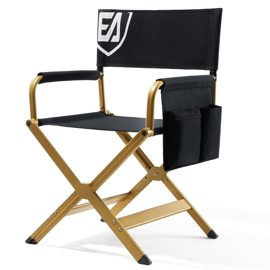 EVER ADVANCED Aluminum Directors Chair, Folding Studio Movie Chairs Camping Event Vendor Chair, 19" Seat Height Black Fabric/Golden Frame, Support 350lbs