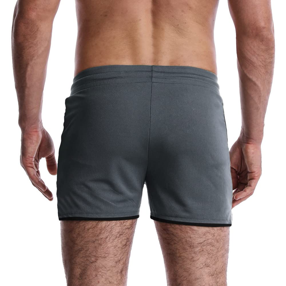 EVERWORTH Men's Workout Shorts Quick Dry Gym Shorts Bodybuilding Short Shorts, 4" Inseam Lightweight Mesh Yoga Running Shorts Grey US L