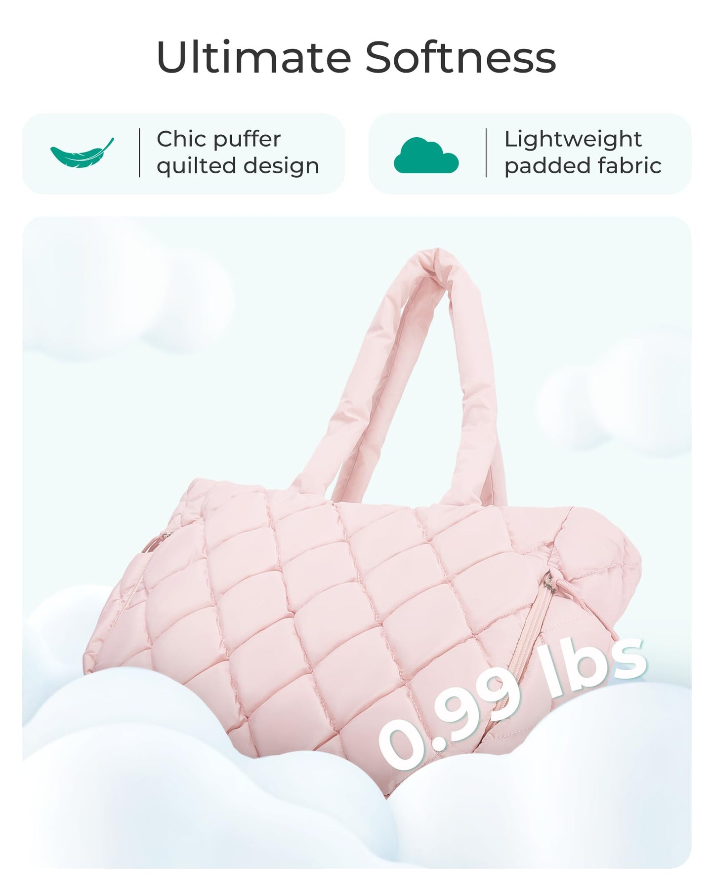 BAGSMART Tote Bag for Women, Quilted Puffer Tote Bag with Compartments, Shoulder Handbag Work Bag with Zipper for Travel