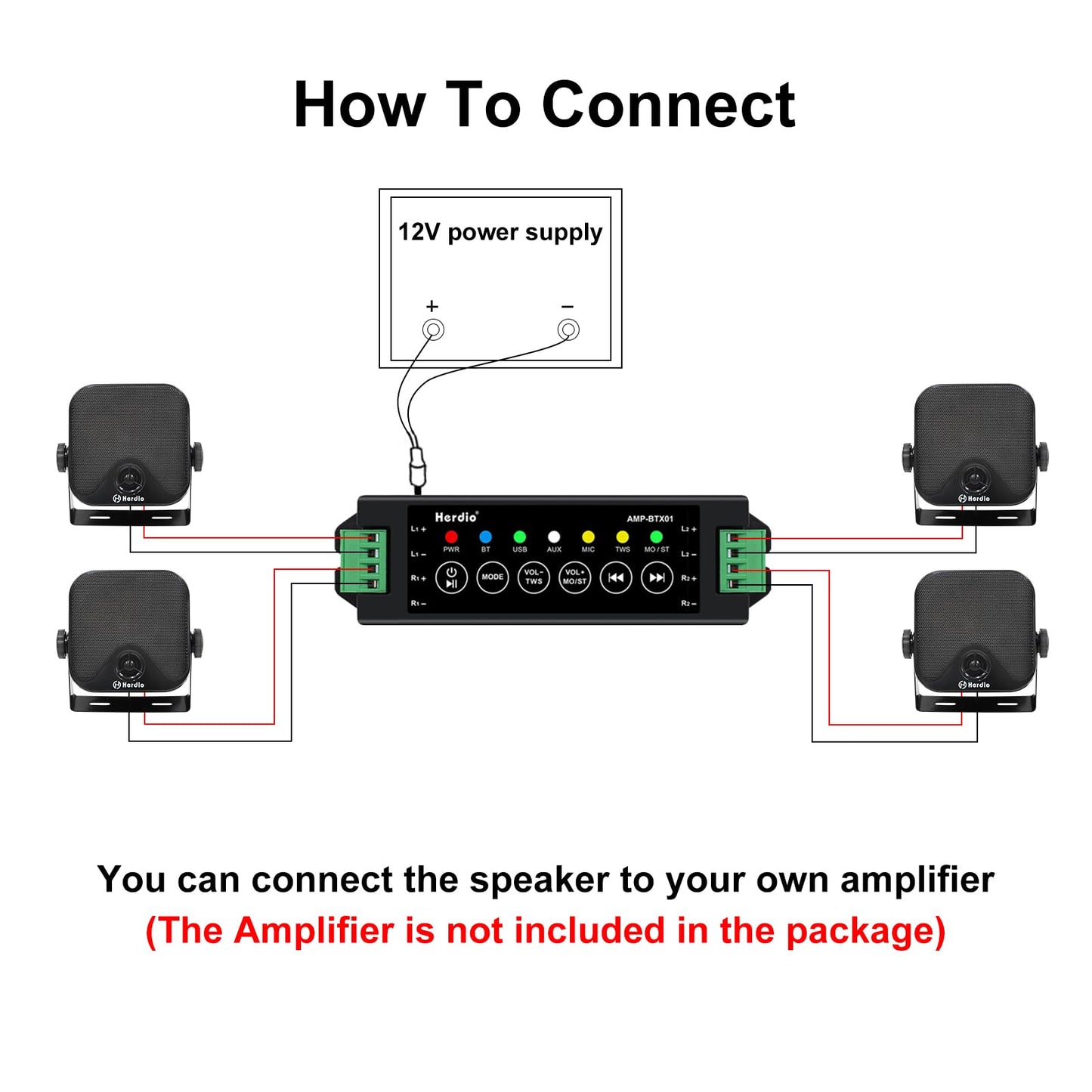 Herdio 4 Inches Heavy Duty Waterproof Boat Marine Box Outdoor Speakers Surface Mounted for Skid Steer ATV UTV RZR RV Golf Cart Tractor Powersports Boat Truck Jeep(4 Black Speakers)