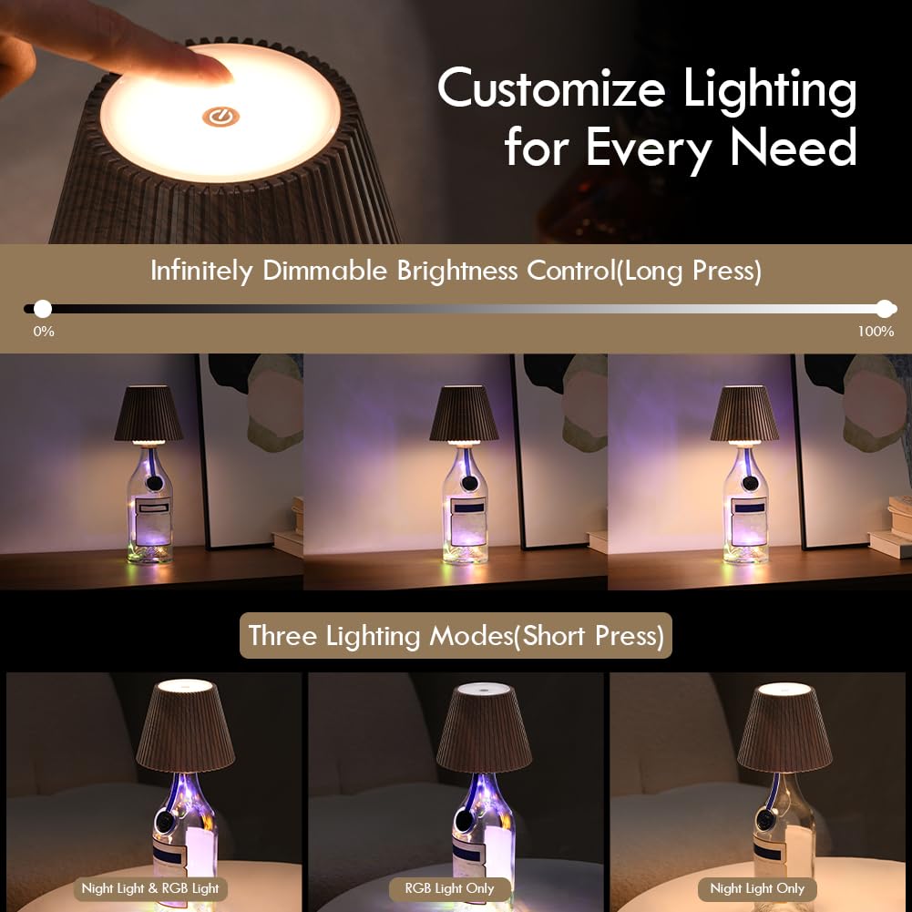 WILIT Wireless Bottle Lamp for Liquor Bottles, 3-Level Brightness Rechargeable Lamp Shades, Night Light for Home Decor, Unique Table Lamp with RGB Lights, Wine Lamp for Bedroom, Gifts for Mom, Gray
