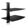 suptek Speaker Mount, Floating Glass Shelf Wall Mount Bracket for DVD Players/Cable Boxes/Games Consoles/TV Accessories, 2 Shelves, Black CS202