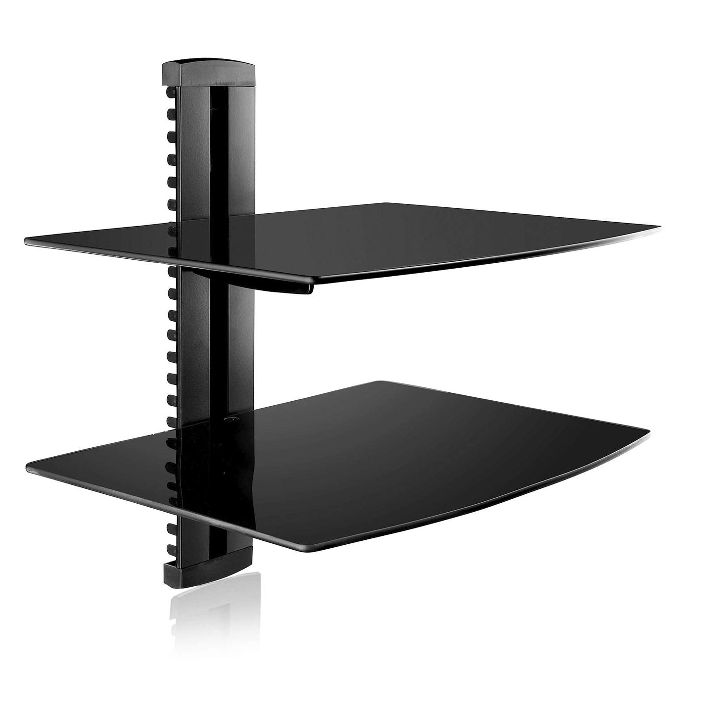 suptek Speaker Mount, Floating Glass Shelf Wall Mount Bracket for DVD Players/Cable Boxes/Games Consoles/TV Accessories, 2 Shelves, Black CS202