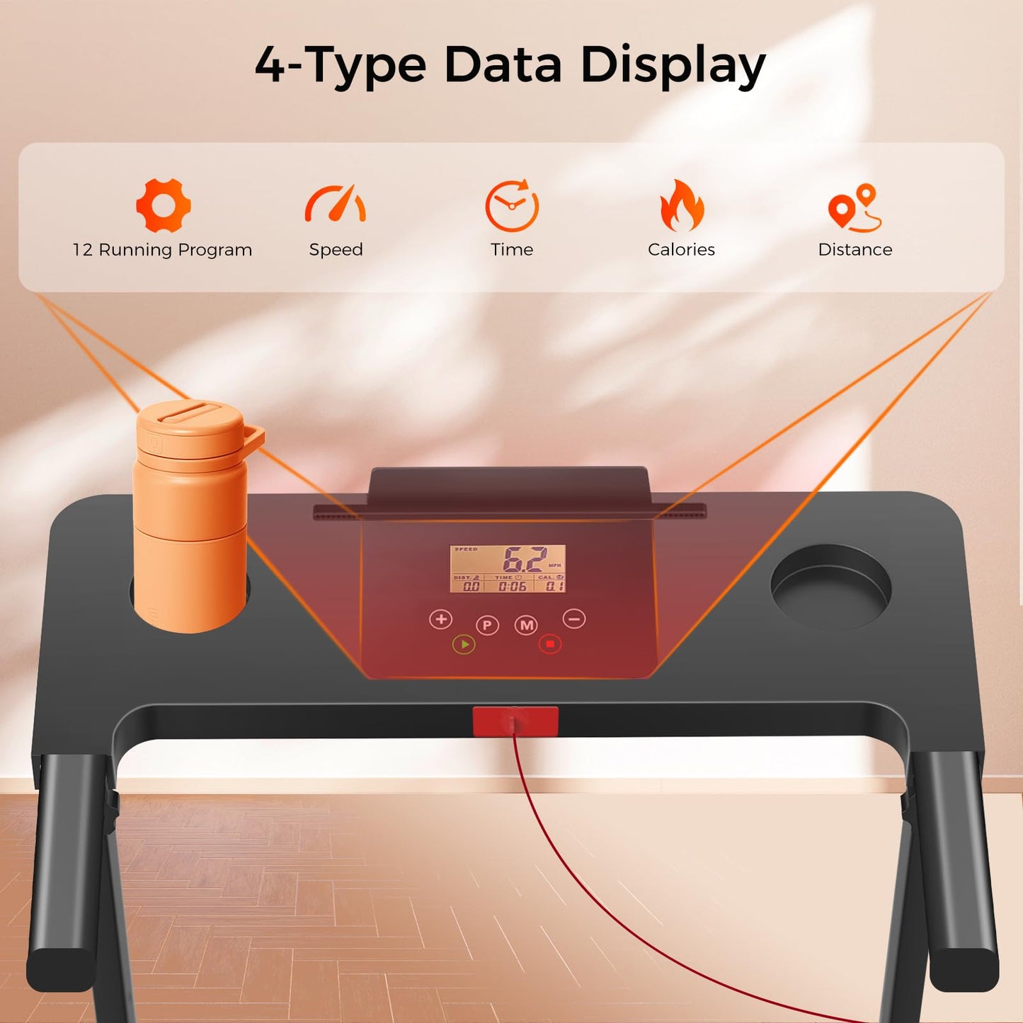 ApexNexus Treadmill with Handles, Portable Small Treadmills for Home and Office, 3.0HP Folding Walking Pad with 300 lbs Capacity, Cup Holder, LED Display and 12 Preset Programs