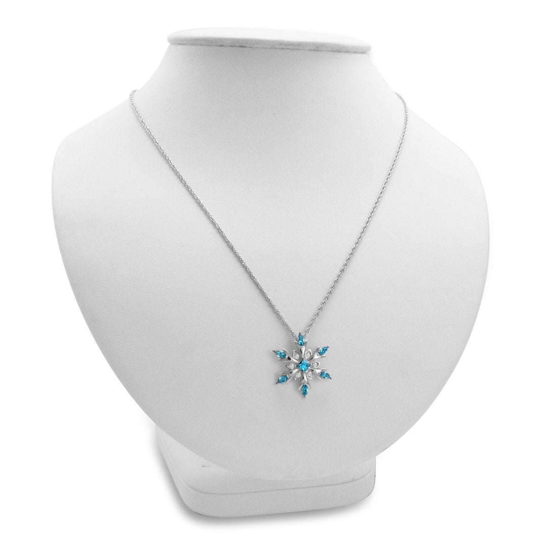 Amanda Rose Collection Sterling Silver Snowflake Pendant Necklace with Blue and White Austrian Crystals