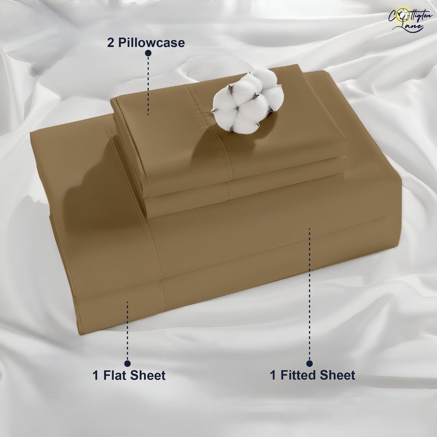 Cottington Lane Full Size Sheet Set, 100% Egyptian Cotton Premium Hotel Quality 4 Piece Sheets Sets, High Thread Count Taupe Solid with 6-10" Deep Pocket