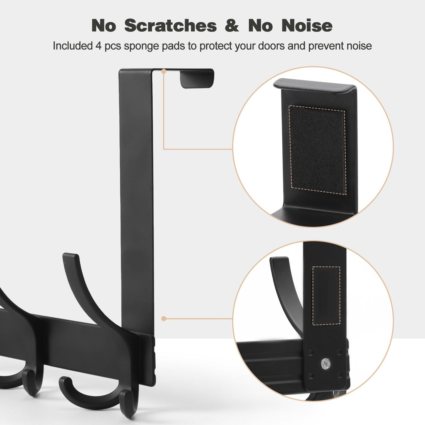 Optish Over The Door Hooks for Hanging, Over The Door Hanger, Over The Door Towel Rack for Bathroom with 5 Triple Coat Hooks, Bathroom Towel Holder Towels Hanger (Black, 1 Pack)